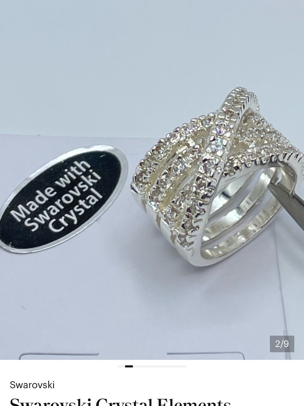 Swarovski Crystal Elements Diamond White Pave Wide Band Ring Silver Size 7